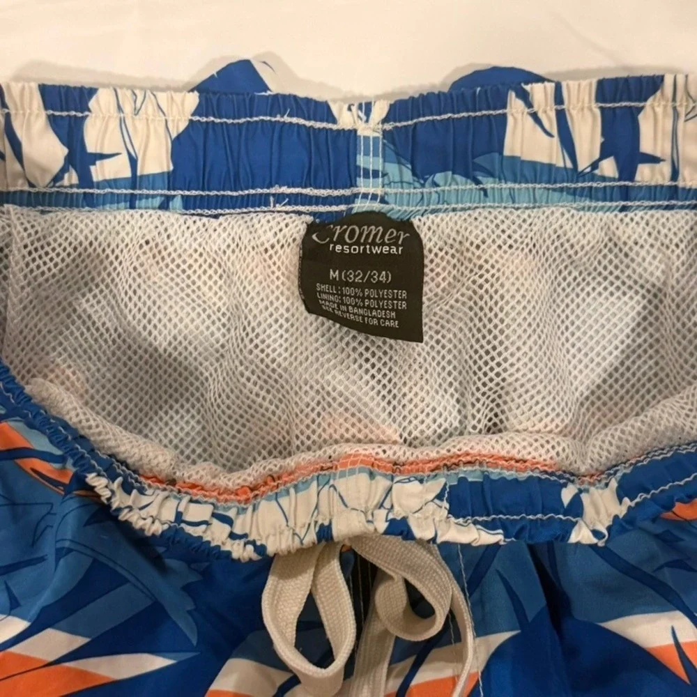 Cromer Resortwear Swim Trunks Mens M Blue Orange Tropical Floral Shorts Beach‎